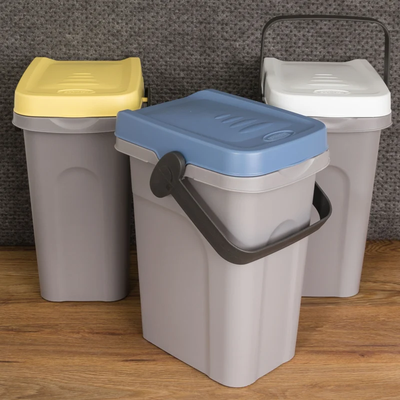 3x Abfalleimer 7 Liter 23x19x30,5cm - mit Gummidichtung im Deckel mit dem Henkel verschließbar - Geruchstdichter Mülleimer Biomüll Windeleimer Wickeleimer Hygieneeimer Katzeneimer Küche Kompost