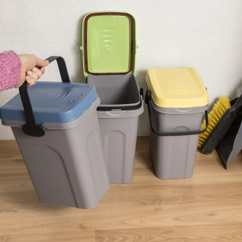 3x Abfalleimer 7 Liter 23x19x30,5cm - mit Gummidichtung im Deckel mit dem Henkel verschließbar - Geruchstdichter Mülleimer Biomüll Windeleimer Wickeleimer Hygieneeimer Katzeneimer Küche Kompost
