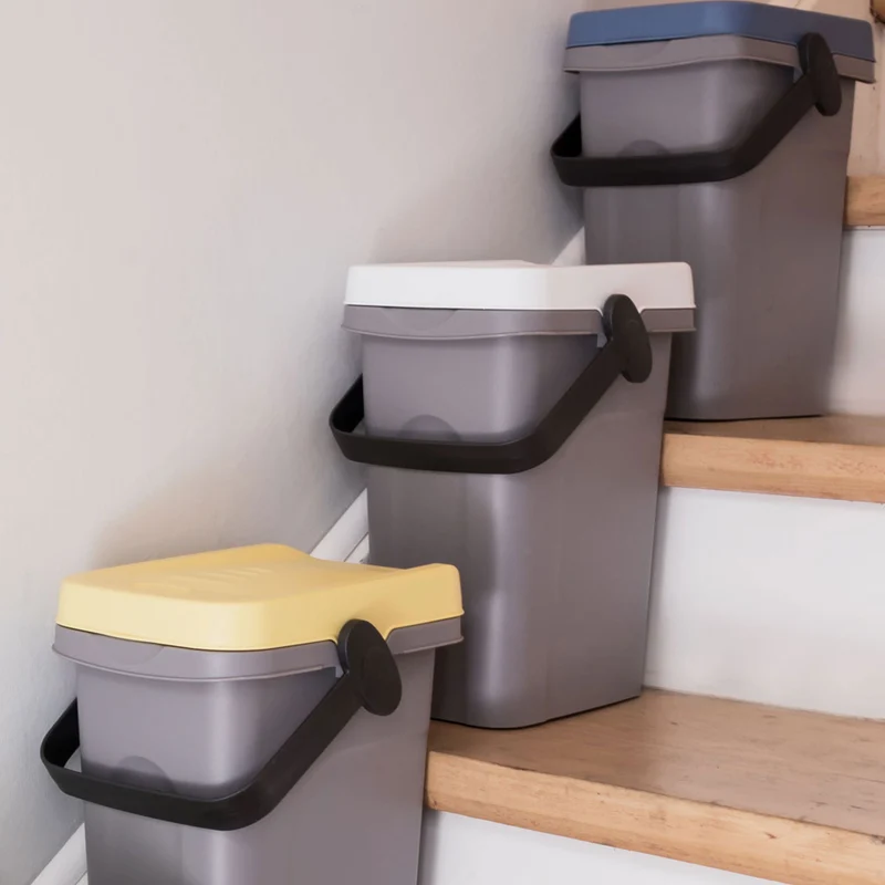 3x Abfalleimer 7 Liter 23x19x30,5cm - mit Gummidichtung im Deckel mit dem Henkel verschließbar - Geruchstdichter Mülleimer Biomüll Windeleimer Wickeleimer Hygieneeimer Katzeneimer Küche Kompost