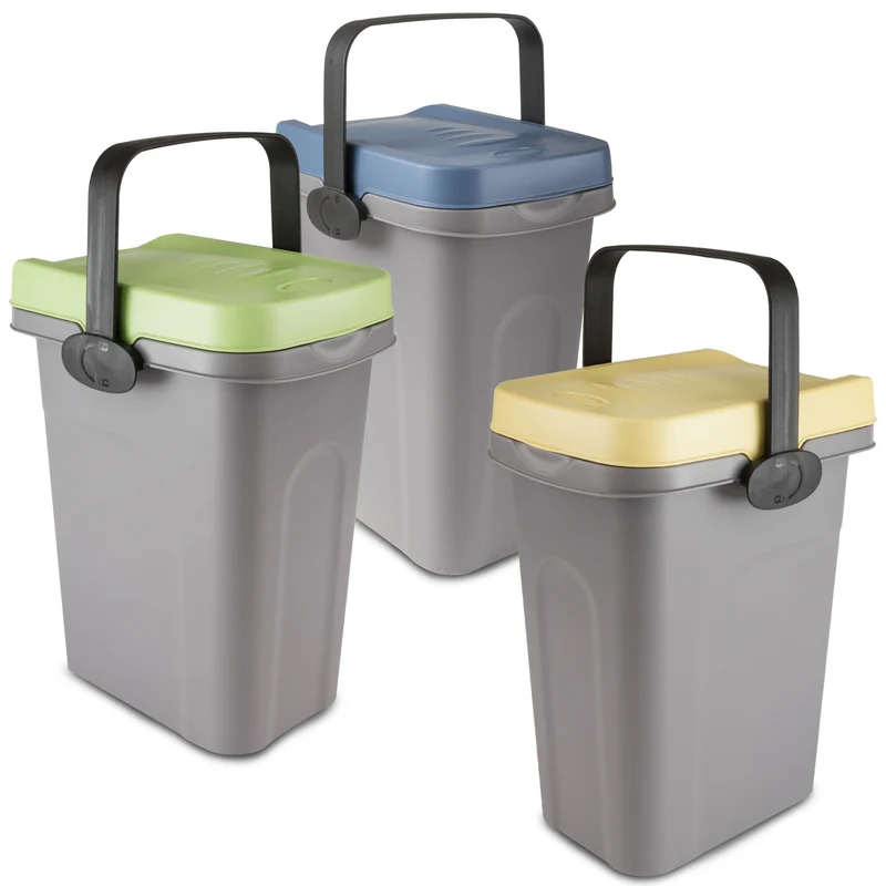 3x Abfalleimer 7 Liter 23x19x30,5cm - mit Gummidichtung im Deckel mit dem Henkel verschließbar - Geruchstdichter Mülleimer Biomüll Windeleimer Wickeleimer Hygieneeimer Katzeneimer Küche Kompost