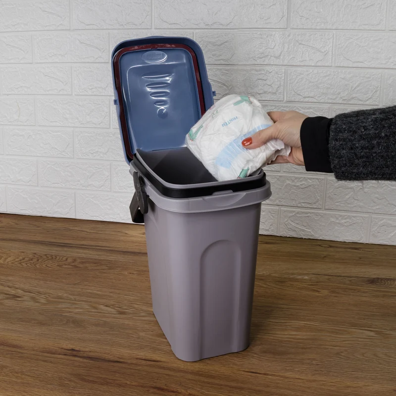 Abfalleimer 7 Liter 23x19x30,5cm - mit Gummidichtung im Deckel - mit dem Henkel verschließbar - Geruchstdichter Mülleimer Biomüll Windeleimer Wickeleimer Hygieneeimer Katzeneimer Küche Kompost