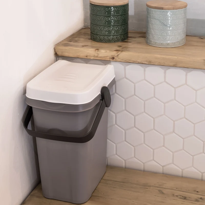 Abfalleimer 7 Liter 23x19x30,5cm - mit Gummidichtung im Deckel - mit dem Henkel verschließbar - Geruchstdichter Mülleimer Biomüll Windeleimer Wickeleimer Hygieneeimer Katzeneimer Küche Kompost