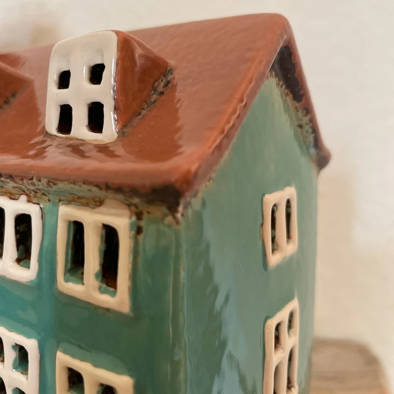 Teelichthaus Lichterhaus Aarhus 17cm Keramik Fachwerkhaus Teelichthalter