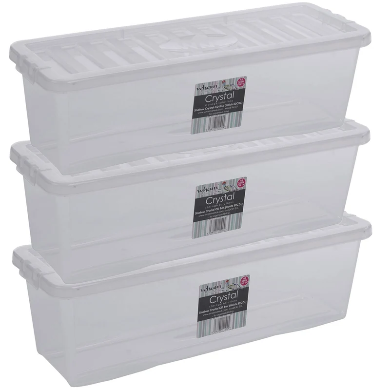 AUFBEWAHRUNGSBOX 18 CM HOCH - für je 52 Musik CDs - Aufbewahrungsbox mit Deckel 60x20x18cm - transparent klar - stapelbar - Kunststoff Box - Stapelkiste Unterbettkommode