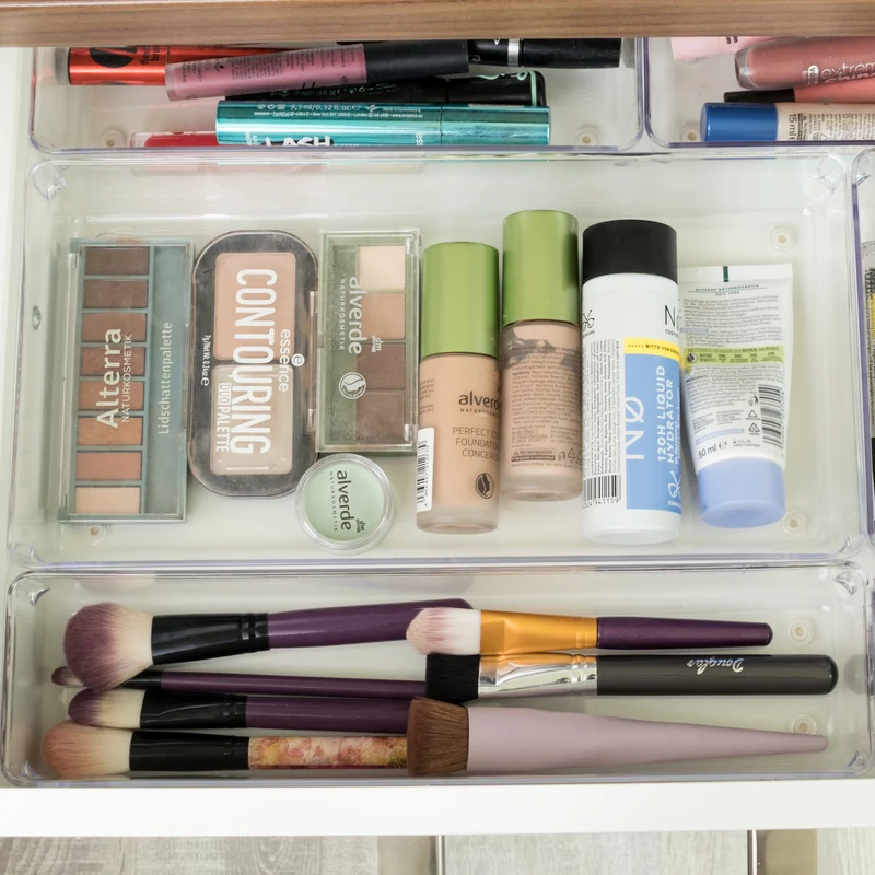 Schubladen Ordnungssystem 32x16 cm klar transparent 5,5 cm hoch Antislip - Organizer für Schminktisch Kosmetik Bad Küche Büro Box Kiste Besteck Aufbewahrungsbox klein Ordnungsbox Schubladeneinsatz