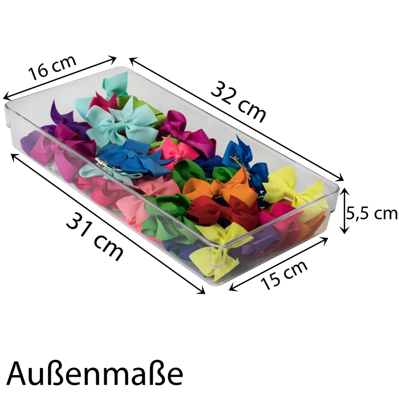 Schubladen Ordnungssystem 32x16 cm klar transparent 5,5 cm hoch Antislip - Organizer für Schminktisch Kosmetik Bad Küche Büro Box Kiste Besteck Aufbewahrungsbox klein Ordnungsbox Schubladeneinsatz