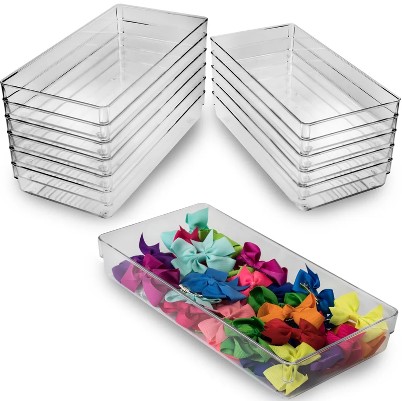 Schubladen Ordnungssystem 32x16 cm klar transparent 5,5 cm hoch Antislip - Organizer für Schminktisch Kosmetik Bad Küche Büro Box Kiste Besteck Aufbewahrungsbox klein Ordnungsbox Schubladeneinsatz