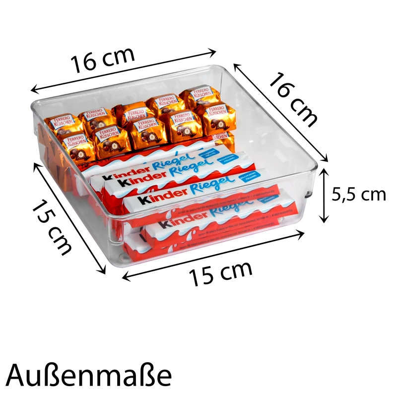 Schubladen Ordnungssystem 16x16 cm klar transparent 5,5 cm hoch Antislip - Organizer für Schminktisch Kosmetik Bad Küche Büro Box Kiste Besteck Aufbewahrungsbox klein Ordnungsbox Schubladeneinsatz