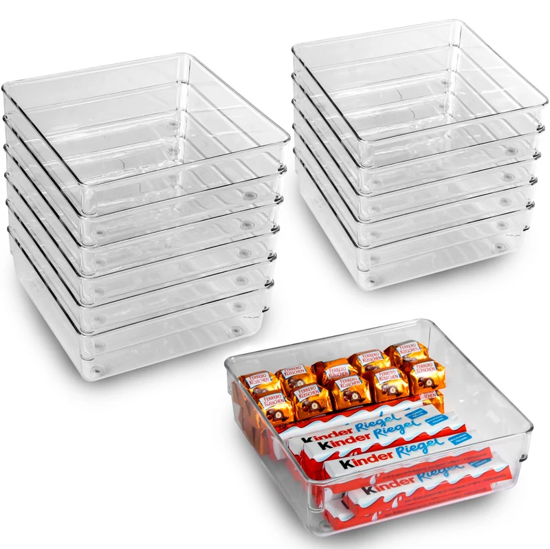 Schubladen Ordnungssystem 16x16 cm klar transparent 5,5 cm hoch Antislip - Organizer für Schminktisch Kosmetik Bad Küche Büro Box Kiste Besteck Aufbewahrungsbox klein Ordnungsbox Schubladeneinsatz
