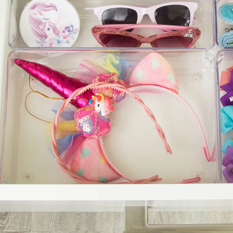 Schubladen Ordnungssystem 24x16 cm klar transparent 5,5 cm hoch Antislip - Organizer für Schminktisch Kosmetik Bad Küche Büro Box Kiste Besteck Aufbewahrungsbox klein Ordnungsbox Schubladeneinsatz