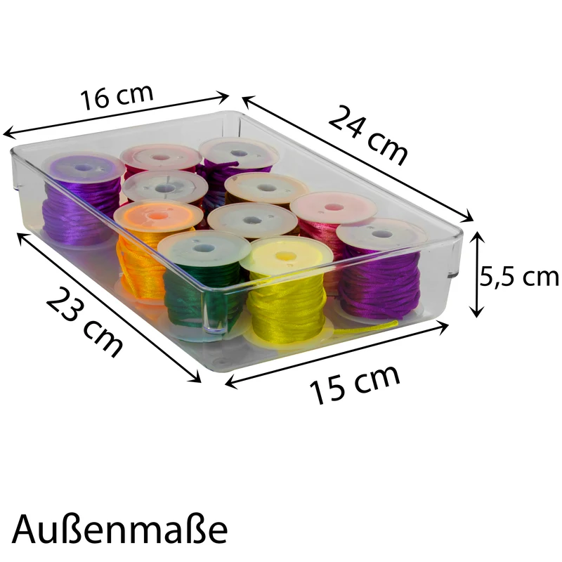 Schubladen Ordnungssystem 24x16 cm klar transparent 5,5 cm hoch Antislip - Organizer für Schminktisch Kosmetik Bad Küche Büro Box Kiste Besteck Aufbewahrungsbox klein Ordnungsbox Schubladeneinsatz