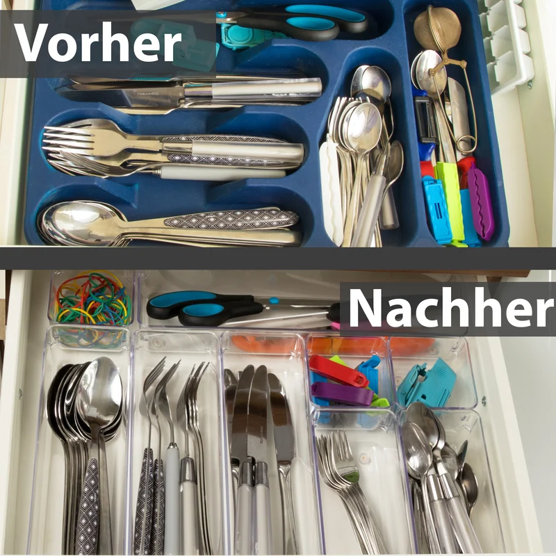 Schubladen Ordnungssystem 24x16 cm klar transparent 5,5 cm hoch Antislip - Organizer für Schminktisch Kosmetik Bad Küche Büro Box Kiste Besteck Aufbewahrungsbox klein Ordnungsbox Schubladeneinsatz