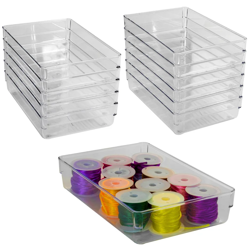 Schubladen Ordnungssystem 24x16 cm klar transparent 5,5 cm hoch Antislip - Organizer für Schminktisch Kosmetik Bad Küche Büro Box Kiste Besteck Aufbewahrungsbox klein Ordnungsbox Schubladeneinsatz