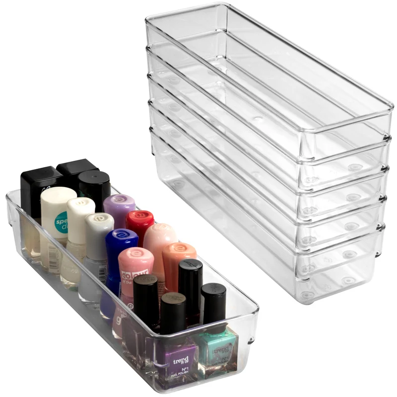 Schubladen Ordnungssystem 24x8 cm klar transparent 5,5 cm hoch Antislip - Organizer für Schminktisch Kosmetik Bad Küche Büro Box Kiste Besteck Aufbewahrungsbox klein Ordnungsbox Schubladeneinsatz