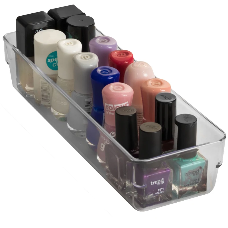 Schubladen Ordnungssystem 24x8 cm klar transparent 5,5 cm hoch Antislip - Organizer für Schminktisch Kosmetik Bad Küche Büro Box Kiste Besteck Aufbewahrungsbox klein Ordnungsbox Schubladeneinsatz