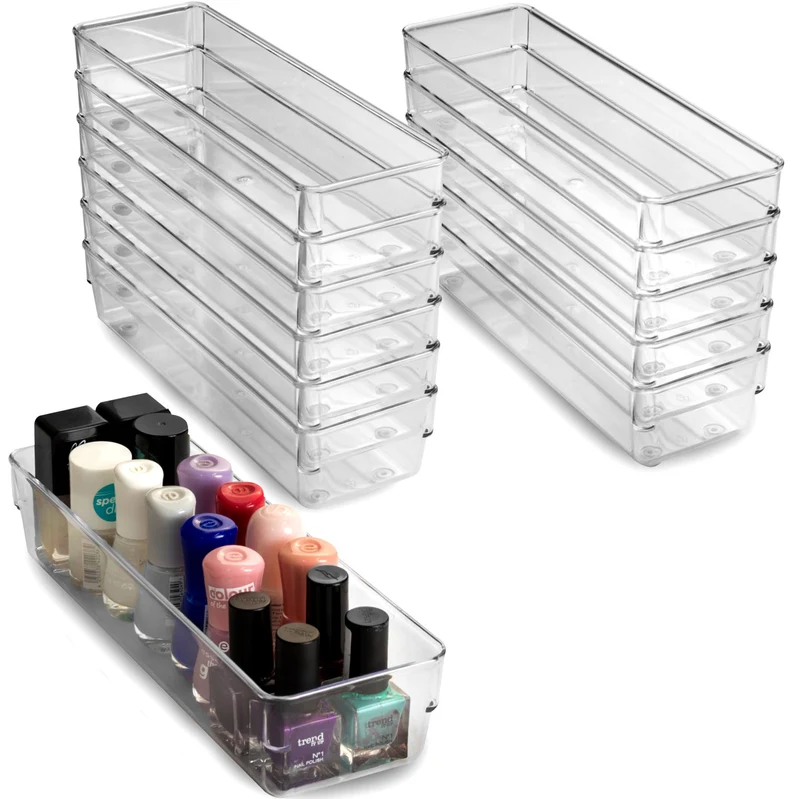 Schubladen Ordnungssystem 24x8 cm klar transparent 5,5 cm hoch Antislip - Organizer für Schminktisch Kosmetik Bad Küche Büro Box Kiste Besteck Aufbewahrungsbox klein Ordnungsbox Schubladeneinsatz
