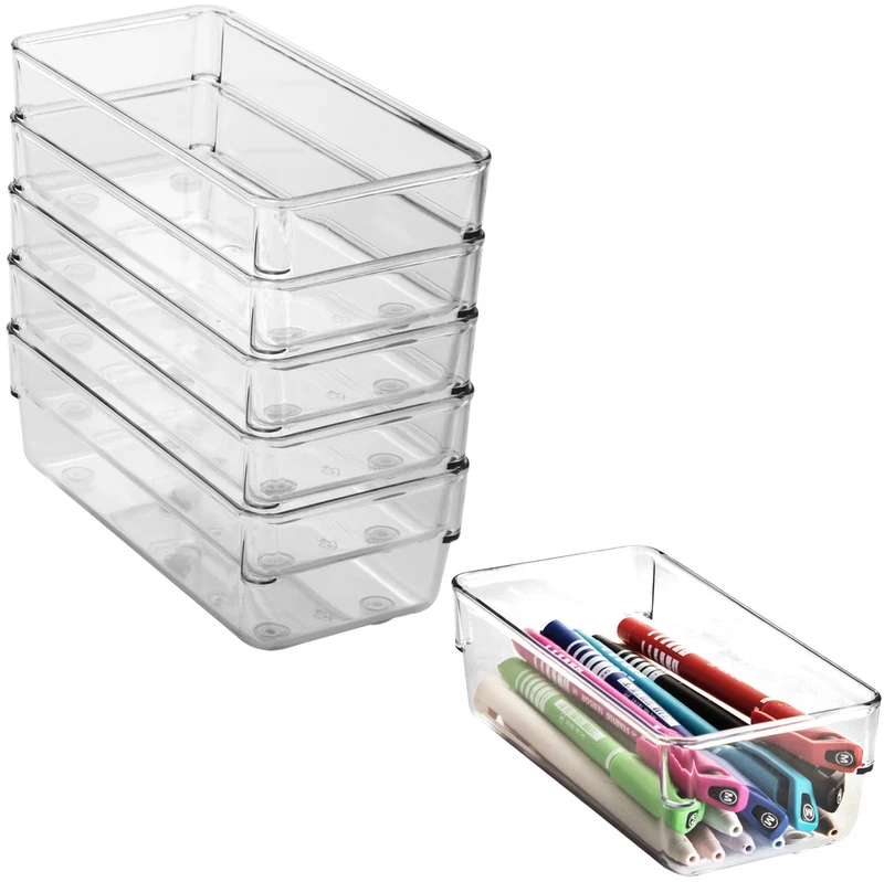 Schubladen Ordnungssystem 16x8 cm klar transparent 5,5 cm hoch Antislip - Organizer für Schminktisch Kosmetik Bad Küche Büro Box Kiste Besteck Aufbewahrungsbox klein Ordnungsbox Schubladeneinsatz