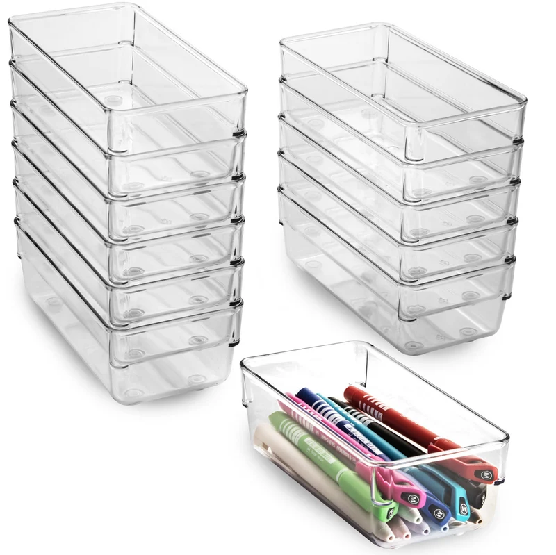 Schubladen Ordnungssystem 16x8 cm klar transparent 5,5 cm hoch Antislip - Organizer für Schminktisch Kosmetik Bad Küche Büro Box Kiste Besteck Aufbewahrungsbox klein Ordnungsbox Schubladeneinsatz