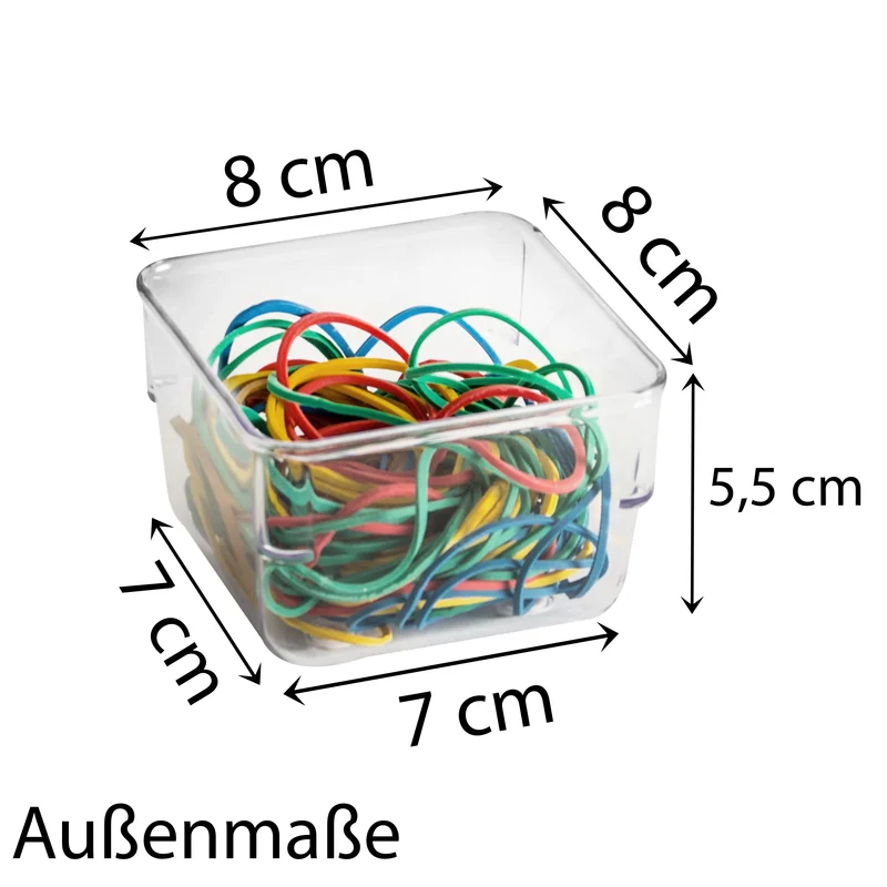 Schubladen Ordnungssystem 8x8 cm klar transparent 5 cm hoch Antislip - Organizer für Schminktisch Kosmetik Bad Küche Büro Box Kiste Besteck Aufbewahrungsbox klein Ordnungsbox Schubladeneinsatz