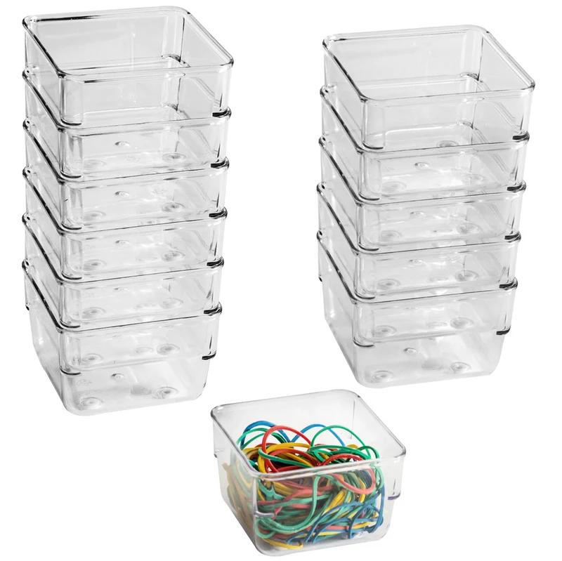Schubladen Ordnungssystem 8x8 cm klar transparent 5 cm hoch Antislip - Organizer für Schminktisch Kosmetik Bad Küche Büro Box Kiste Besteck Aufbewahrungsbox klein Ordnungsbox Schubladeneinsatz