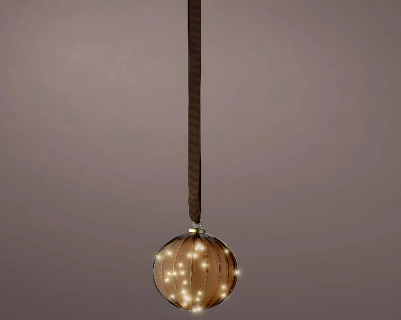 XL Deko Glas Lichtkugel 30LED 14cm Gold Braun Glaskugel Timer Batterie Anhängen