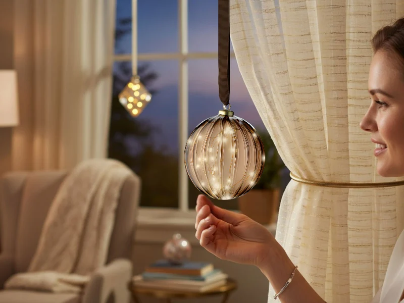 XL Deko Glas Lichtkugel 30LED 14cm Gold Braun Glaskugel Timer Batterie Anhängen