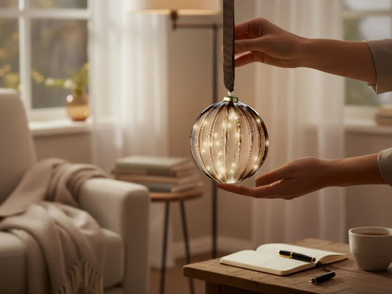 XL Deko Glas Lichtkugel 30LED 14cm Gold Braun Glaskugel Timer Batterie Anhängen