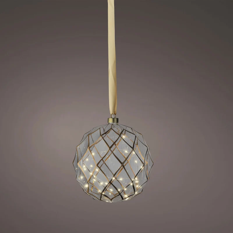 XL Deko Glas Lichtkugel 30LED 14cm Gold Klar Glaskugel Timer Batterie Anhängen
