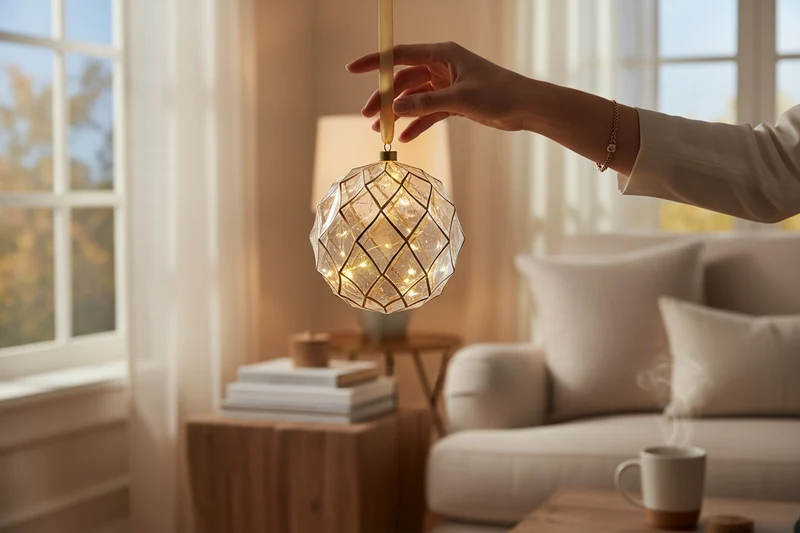 XL Deko Glas Lichtkugel 30LED 14cm Gold Klar Glaskugel Timer Batterie Anhängen