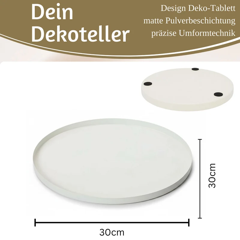 Metall Deko Tablett Rund Ø35cm Weiß Dekoteller Kerzentablett Servierteller