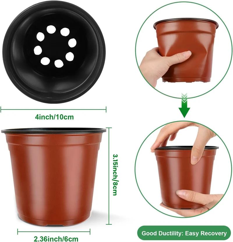 PEYOU Anzuchttöpfe,[100 Stück,10cm] Umweltfreundliche Pflanztöpfe, Wiederverwendbar, Plastik Blumentopf für Garten und Pflanzenanzucht, Ideal für Setzlinge und Sämlinge