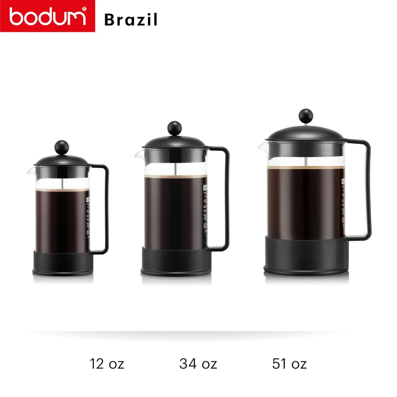 Bodum French Press Brazil - 1L / 8 Tassen Kaffeezubereiter - Hitzebeständiges Glas & Edelstahlfilter - BPA-frei Spülmaschinenfest - Klassische Pressstempelkanne - Made in Portugal