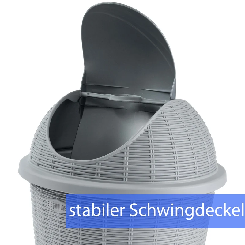 Mülleimer 10 Liter rund Ø28,5x39cm Rattanoptik Schwingdeckel Schwingdeckeleimer Kunststoff Küche Büro Bad Putzeimer Kosmetikeimer Papierkorb Eimer Abfalleimer Abfallbehälter Mülltonne Müll Abfallsammler