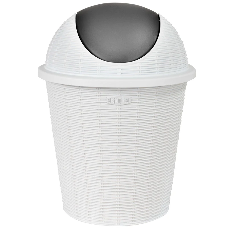 Mülleimer 10 Liter rund Ø28,5x39cm Rattanoptik Schwingdeckel Schwingdeckeleimer Kunststoff Küche Büro Bad Putzeimer Kosmetikeimer Papierkorb Eimer Abfalleimer Abfallbehälter Mülltonne Müll Abfallsammler