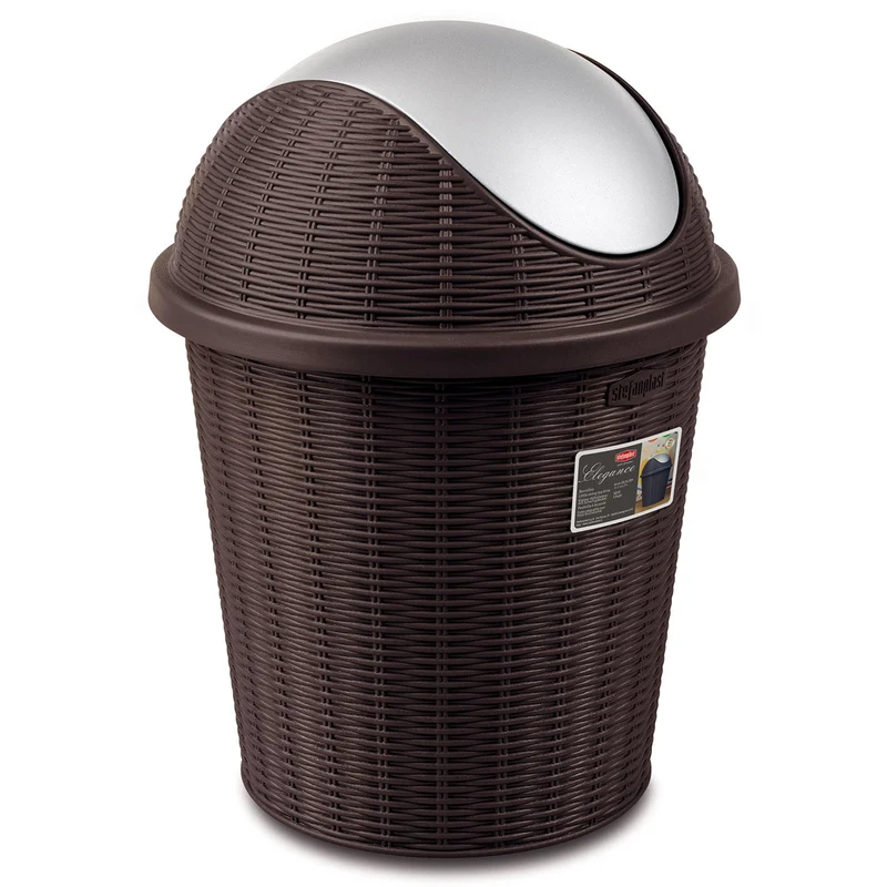 Mülleimer 10 Liter rund Ø28,5x39cm Rattanoptik Schwingdeckel Schwingdeckeleimer Kunststoff Küche Büro Bad Putzeimer Kosmetikeimer Papierkorb Eimer Abfalleimer Abfallbehälter Mülltonne Müll Abfallsammler