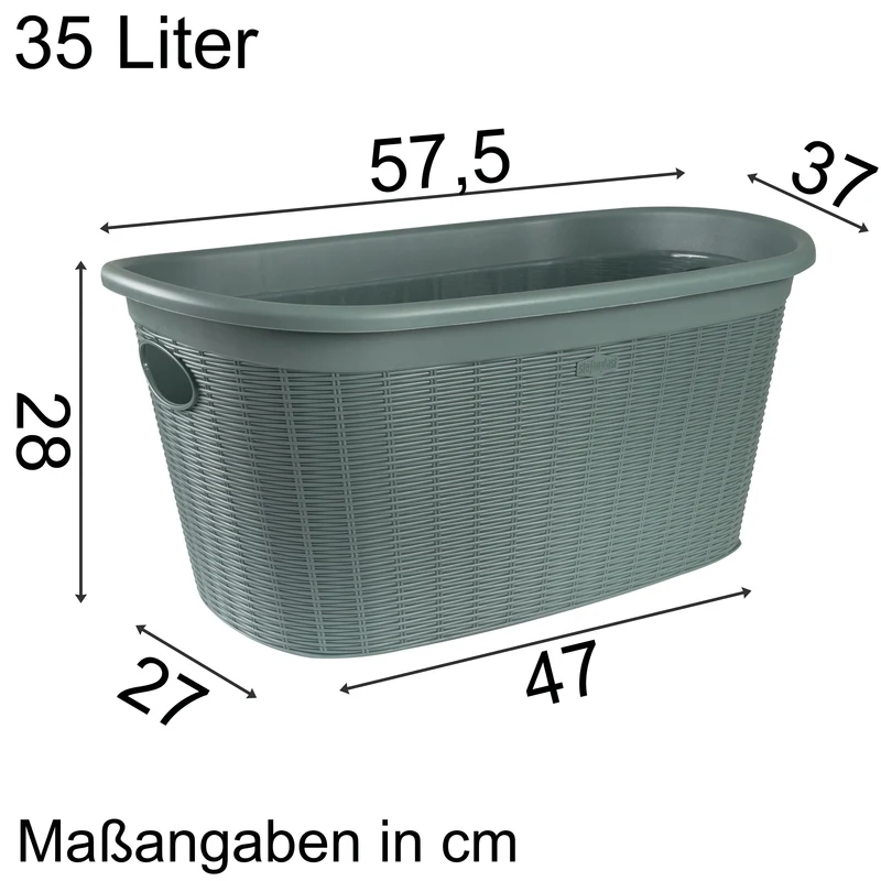 Wäschekorb 35 Liter grün mit 2 Griffen - 57x37x27 cm Rattan-Design ohne Löcher - aus recycletem Kunststoff Haushaltskorb Wäschewanne Tragekorb Wäschesammler Wäschesortierer Wäschebox - Aufbewahrung