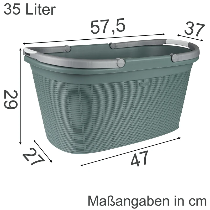Wäschekorb 35 Liter grün mit 2 Henkeln - 57,5x37x29 cm Rattan-Design ohne Löcher - aus recycletem Kunststoff Haushaltskorb Wäschewanne Tragekorb Wäschesammler Wäschesortierer Wäschebox - Aufbewahrung