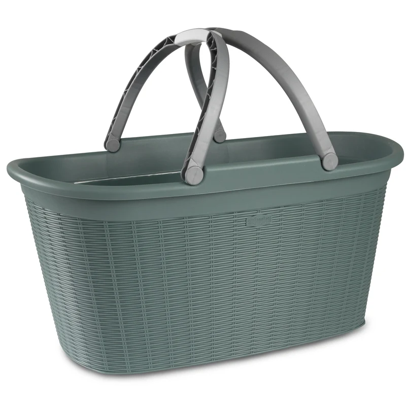Wäschekorb 35 Liter grün mit 2 Henkeln - 57,5x37x29 cm Rattan-Design ohne Löcher - aus recycletem Kunststoff Haushaltskorb Wäschewanne Tragekorb Wäschesammler Wäschesortierer Wäschebox - Aufbewahrung