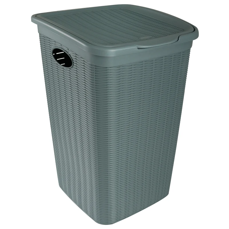 Wäschekorb 50 Liter groß Grün - Rattanoptik mit Deckel - aus recyletem Kunststoff Wäschesammler mit Löcher 38x36x54cm Wäschebox Wäschesortierer Haushaltskorb Haushalt Wäschetruhe Wäschetonne