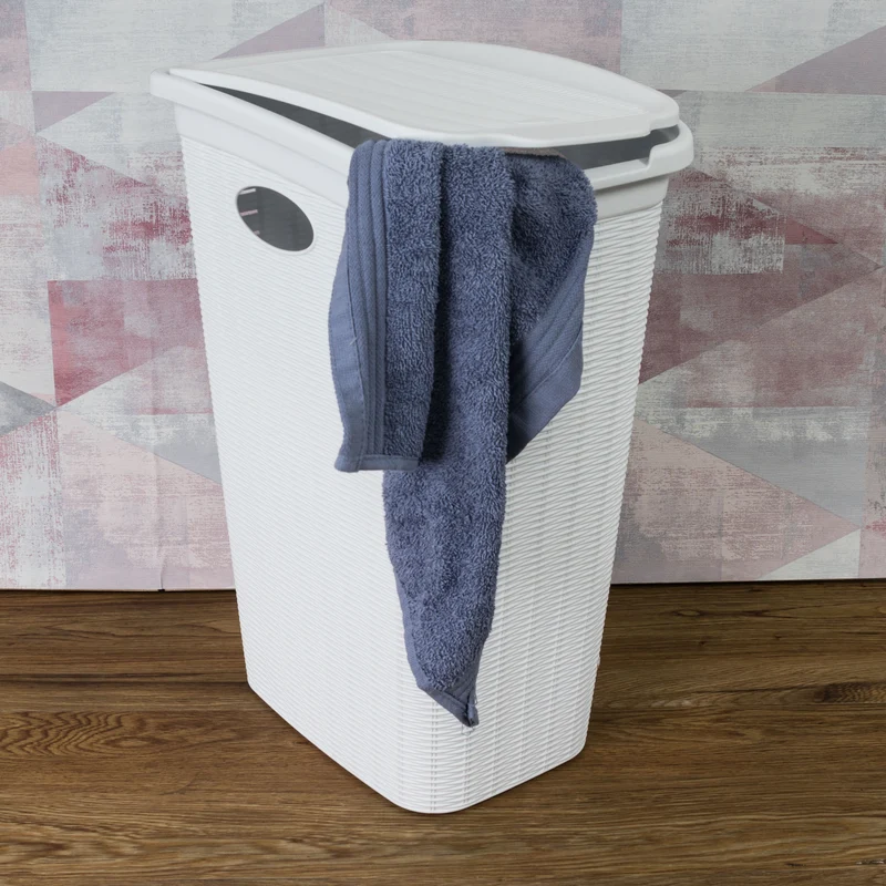 Wäschekorb 36 Liter schmal - Rattanoptik mit Deckel - Wäschesammler mit Löcher 39x29x54cm Wäschebox Wäschesortierer Haushaltskorb Korb Haushalt Kunststoff Wäschetruhe Wäschetonne Wäschesack