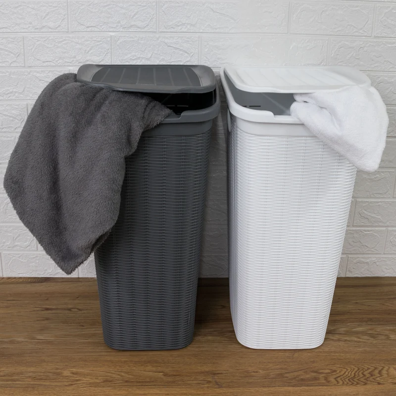 Wäschekorb 36 Liter schmal - Rattanoptik mit Deckel - Wäschesammler mit Löcher 39x29x54cm Wäschebox Wäschesortierer Haushaltskorb Korb Haushalt Kunststoff Wäschetruhe Wäschetonne Wäschesack