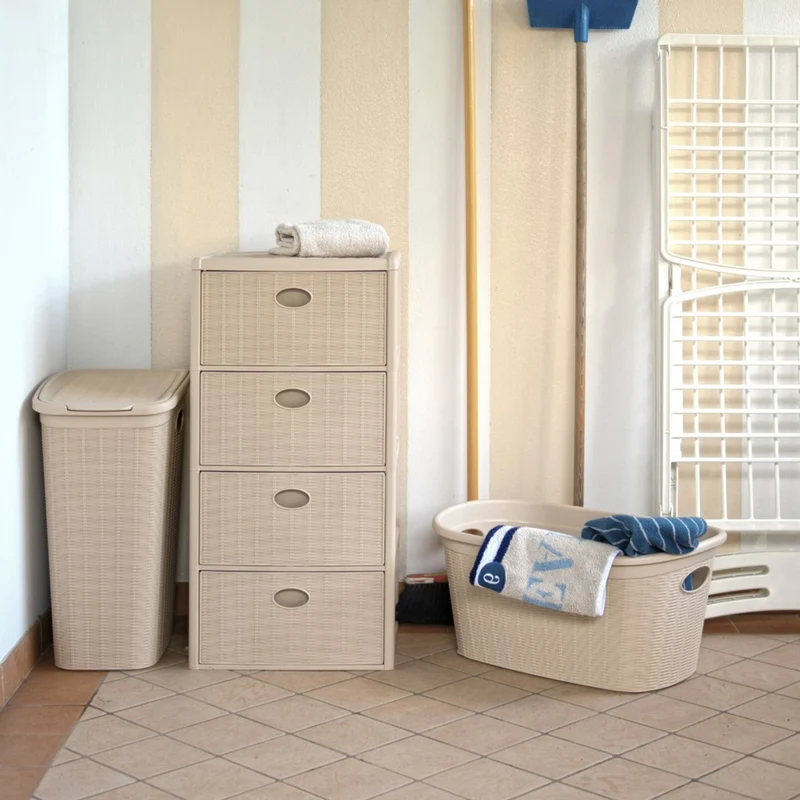 Wäschekorb 36 Liter schmal - Rattanoptik mit Deckel - Wäschesammler mit Löcher 39x29x54cm Wäschebox Wäschesortierer Haushaltskorb Korb Haushalt Kunststoff Wäschetruhe Wäschetonne Wäschesack