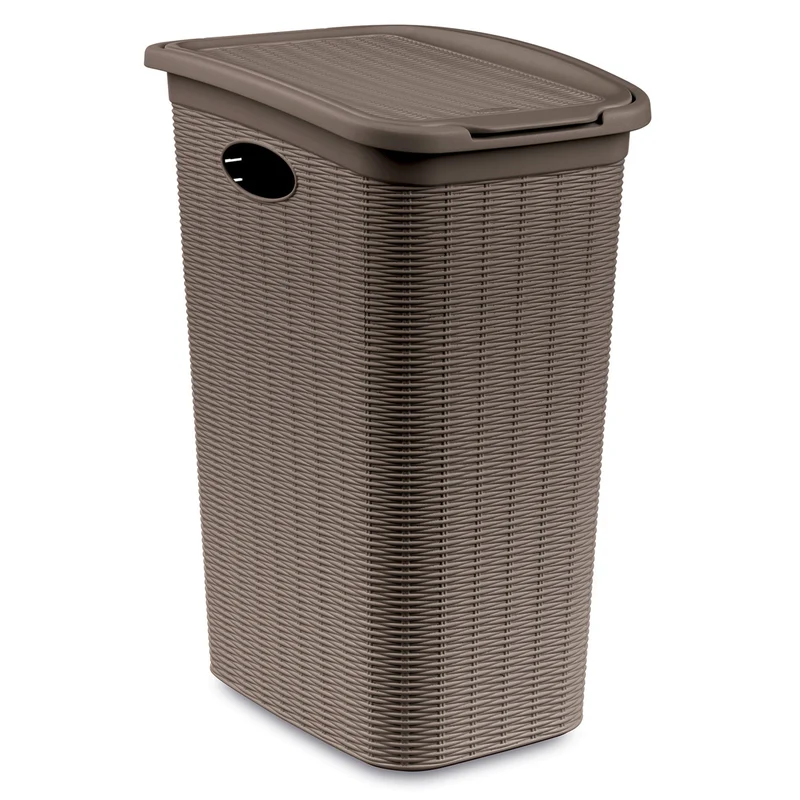 Wäschekorb 36 Liter schmal - Rattanoptik mit Deckel - Wäschesammler mit Löcher 39x29x54cm Wäschebox Wäschesortierer Haushaltskorb Korb Haushalt Kunststoff Wäschetruhe Wäschetonne Wäschesack