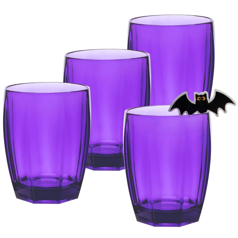 4x Halloween Party Gläser aus Acryl 320ml LILA - Tischdeko Trinkglas Acrylglas Kunststoff Wasserglas Garten Echtglasoptik Picknick Becher Kinder Senioren Longdrink Coktail