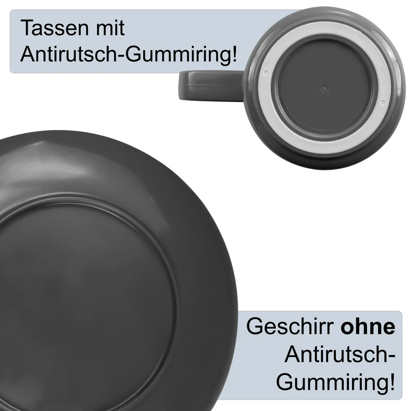 Melamin Geschirr und Acryl Glas Set für 4 Personen - 20 Teile - Campinggeschirr - gelb weiß - mit Trinkglas 400 ml klar und 90 Grad-Tassen aus ABS-Kunststoff Gläsern - Essgeschirr