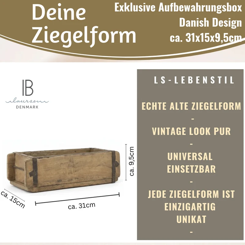 IB Laursen Holz Ziegelform Unika 31x15cm Braun alte Backsteinform Cutlery Deko