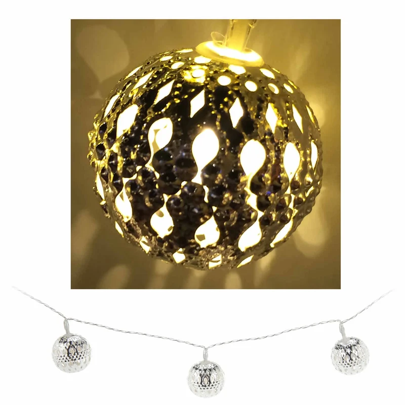 LED Lichterkette 10 Lampen Kugel Silber WarmWeiß Deko Vintage