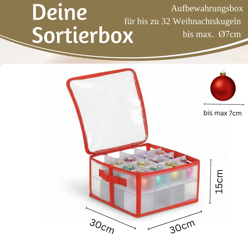 Aufbewahrungsbox Organizer für 32 Weihnachtskugeln Christbaum-Kugeln