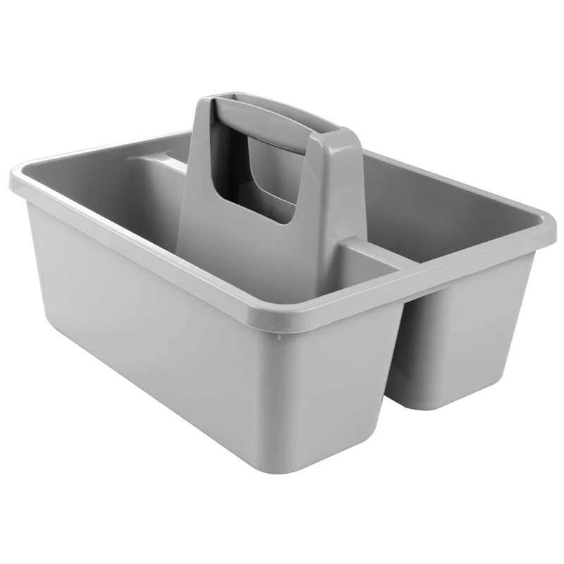 Tragbarer Organizer für Putzmittel 28x23x11 cm Grau Werkzeugträger Gartengerätekorb Schuhputzkasten - Putzkasten für Pferd Reinigungsmittel Putz Caddy Flaschenträger Putzbox Putzcaddy eckig leer