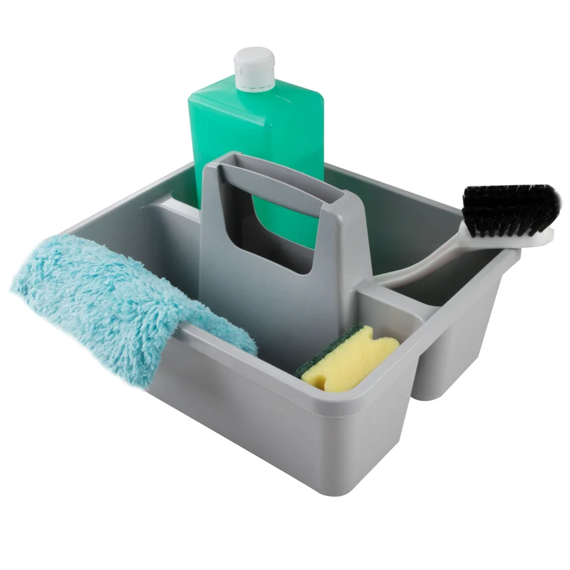 Tragbarer Organizer für Putzmittel 28x23x11 cm Grau Werkzeugträger Gartengerätekorb Schuhputzkasten - Putzkasten für Pferd Reinigungsmittel Putz Caddy Flaschenträger Putzbox Putzcaddy eckig leer